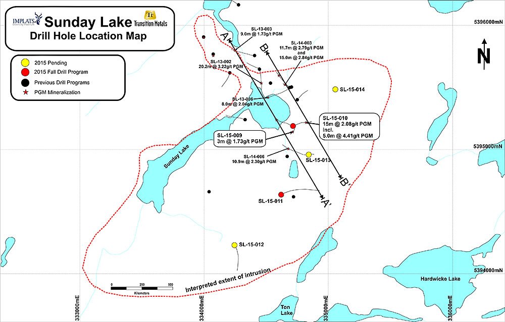 Figure 1: Plan Map of the Sunday Lake Property and Drill Hole Collar Locations