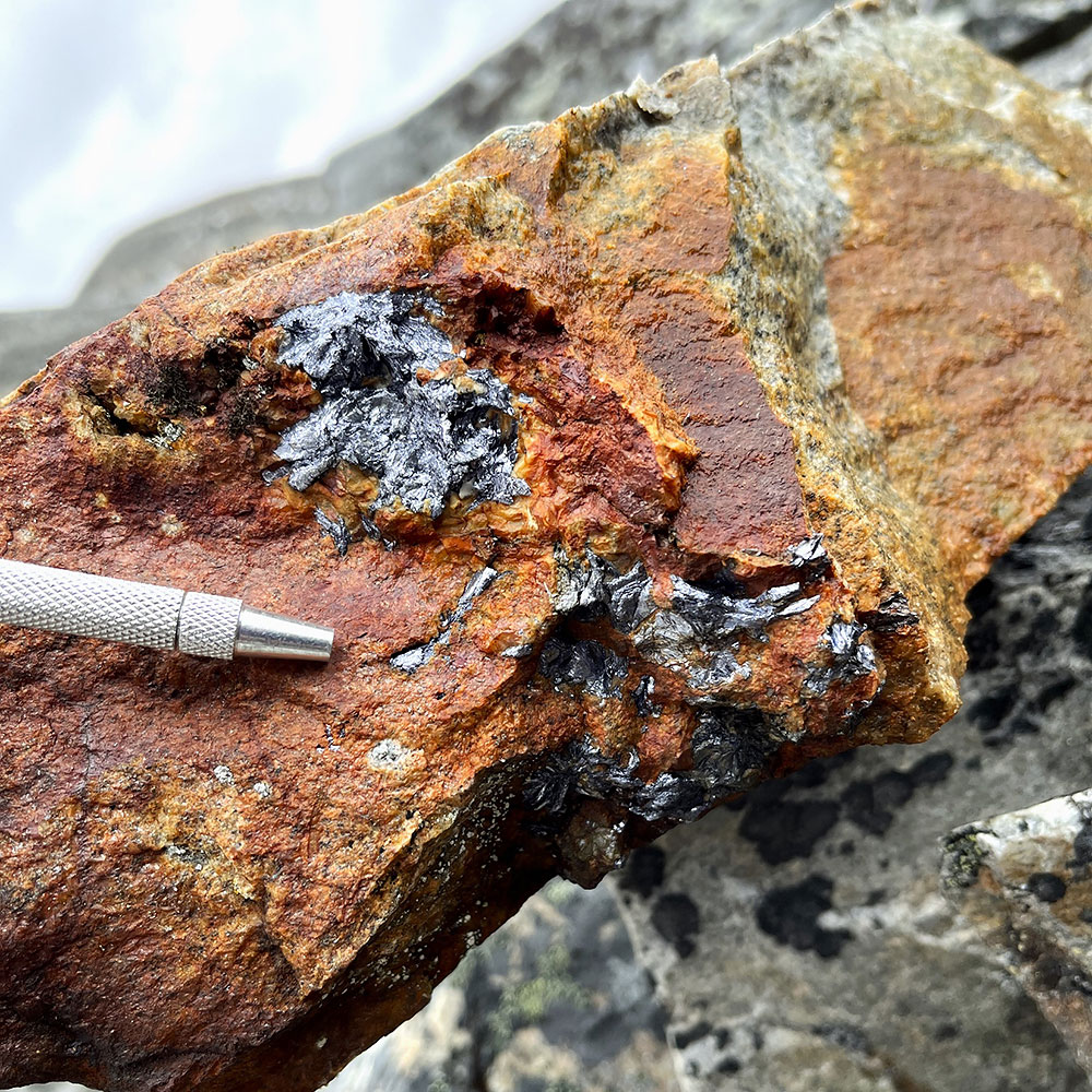 Photo 1: Sample of Molybdenite collected from Pike Warden Project in late September 2023.